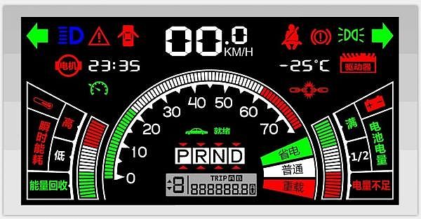 Electric car instrument LCD screen